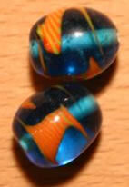 Glasperlen Oval Blau Orange