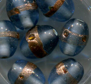 Glasperlen Oval Hellblau Gold