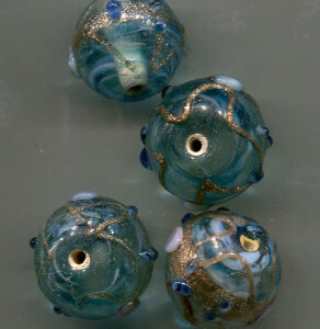 16mm Glasperlen Türkis Verziert