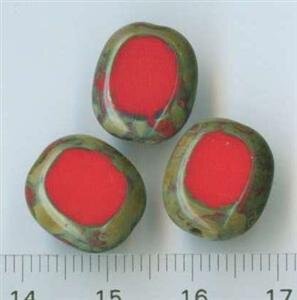 Glasperlen Tablecut Rot-Travertin