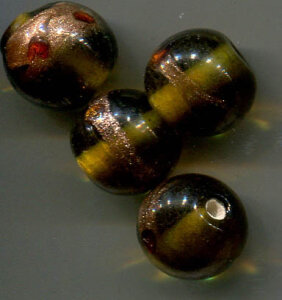 Glasperlen Rund Braun Gold