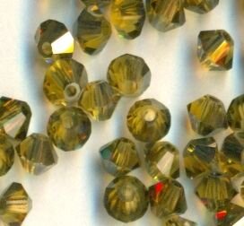 4mm Czech Crystal Doppelkegel Khakigrün Lüsternd