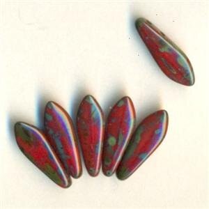 Dagger Beads Opak Rot Picasso mit zwei Löchern
