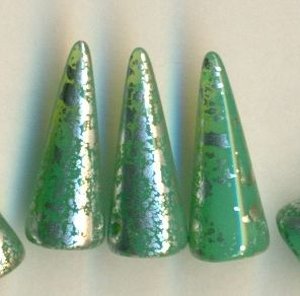 7 x 17 mm Spike-Beads Opal Grn Silber besprenkelt