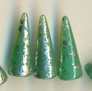 7 x 17 mm Spike-Beads Opal Grün Silber besprenkelt