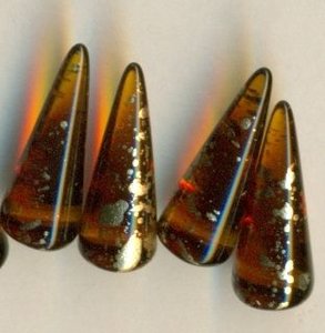 7 x 17 mm Spike-Beads Braun transparent Gold besprenkelt