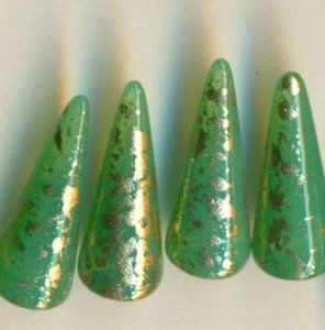 7 x 17 mm Spike-Beads Opal Grn Gold besprenkelt