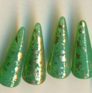 7 x 17 mm Spike-Beads Opal Grün Gold besprenkelt