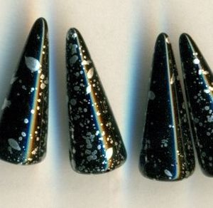 7 x 17 mm Spike-Beads Opak Schwarz Silber besprenkelt