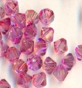 4mm Czech Crystal Doppelkegel mehrfarbig Pink-Rose