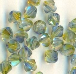 4mm Czech Crystal Doppelkegel mehrfarbig Grün-Blau