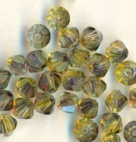 4mm Czech Crystal Doppelkegel mehrfarbig Grün-Grau