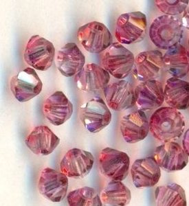 4mm Czech Crystal Doppelkegel mehrfarbig Pink