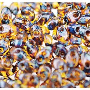 Magatama Long Transparent  Dark Amber Picasso 4502