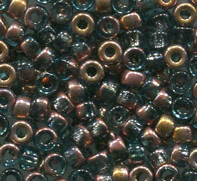8/0, 3mm MATUBO Rocailles AQUAMARINE GOLD CAPRI 60020/27101