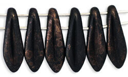 Dagger Beads Opak Schwarz Marbled Dark Bronze mit zwei Löchern