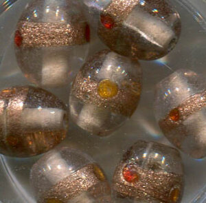 Glasperlen Oval Transparent Gold