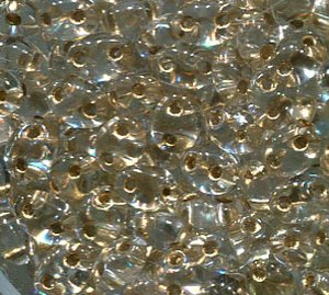 100gr. PRECIOSA Twin Beads Crystal mit Goldeinzug 68106