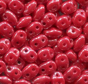 100gr. SuperDuo-Beads OPAQUE CORAL RED WHITE LUSTER...