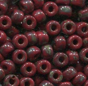 6/0, 4,1mm MATUBO Rocailles OPAQUE CORAL RED TRAVERTIN...