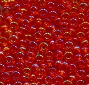250 gr. 2,6mm Rocailles Transparent Orange-Rot Irisierend 91030