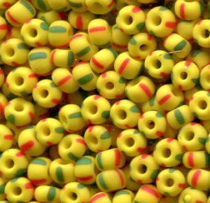 250 gr. 4mm Rocailles Gelb gestreift Matt 83590