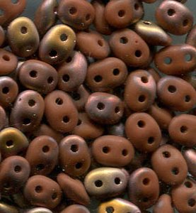 SuperDuo-Beads OPAQUE CHOCOLATE CAPRI GOLD MATT