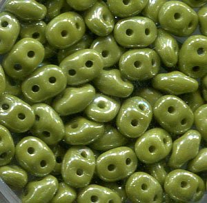 SuperDuo-Beads OPAQUE GREEN WHITE LUSTER 53410/14400