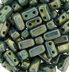 Two-Hole Bricks 3x6mm Türkis Gold Lüster