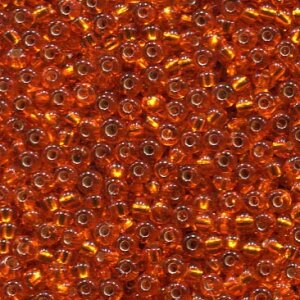 250 gr. 2,6mm Rocailles Orangerot mit Silbereinzug