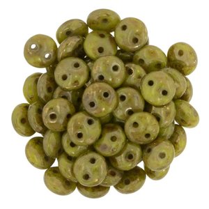 Two-Hole Lentils 6mm Chartreuse - Bronze Picasso