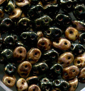 SuperDuo-Beads Duets BLACK - WHITE BRONZE LUSTER...
