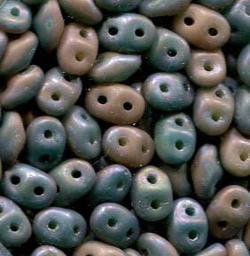 SuperDuo-Beads Duets GREEN TURQUOISE - IVORY NEBULA MATT 563132-85001