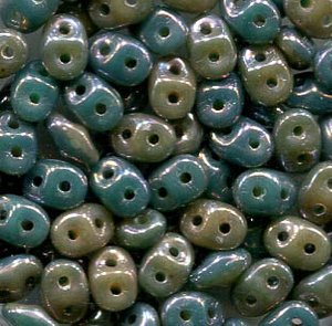 SuperDuo-Beads Duets GREEN TURQUOISE - IVORY NEBULA  563132-15001