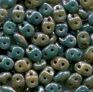 SuperDuo-Beads Duets GREEN TURQUOISE - IVORY NEBULA...