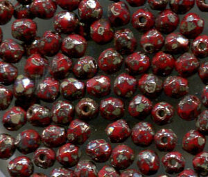 3mm Facettiert  OPAK CORAL RED PICASSO  93200/43400