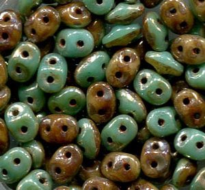SuperDuo-Beads Duets GREEN TURQUOISE - IVORY PICASSO 563132-43400