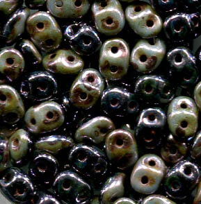 SuperDuo-Beads Duets BLACK - WHITE BLUE GLAZE  503849-65431