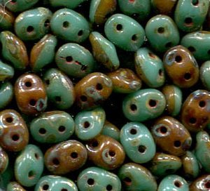 SuperDuo-Beads Duets GREEN TURQUOISE - IVORY TRAVERTIN DARK 563132-86805