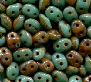 SuperDuo-Beads Duets GREEN TURQUOISE - IVORY TRAVERTIN...