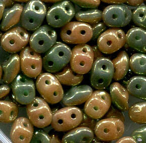 SuperDuo-Beads Duets GREEN GREEN TURQUOISE  - IVORY RED LUSTER 631320-14995