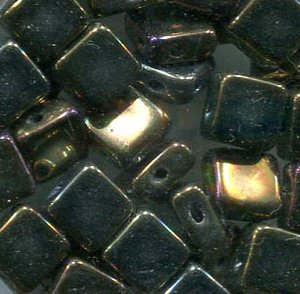Tschechische Two-Hole FLAT Silky Beads JET BROWN IRIS 23980/21415