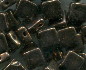 Tschechische Two-Hole FLAT Silky Beads JET DARK BRONZE 23980/14415
