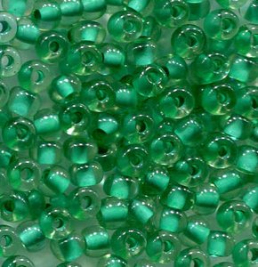 250gr. 4mm Rocailles Green dyed Crystal, inside Green  80658