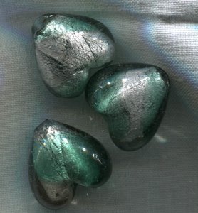 Glasperlen Herz Grün-Silber