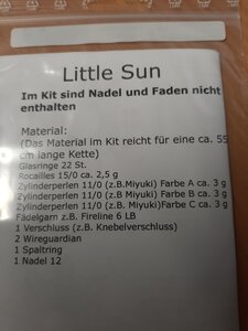 Anleitung Little Sun Silber incl. Material ohne Nadel und Faden