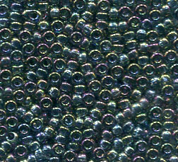 11/0 Roc. Transparent Blue-Grey Rainbow Gold Luster 2444