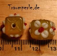 Glasperlen Würfel Gelb mit Blumen