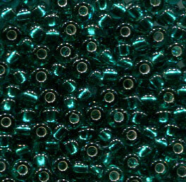 2,6mm Rocailles Grünblau mit Sibereinzug 57710