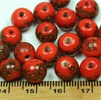 Glasperlen Rot mit Gold